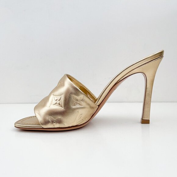 Louis Vuitton Revival Mule Monogram Gold Metalic Heel Padded Heels Sandals - Picture 9 of 14